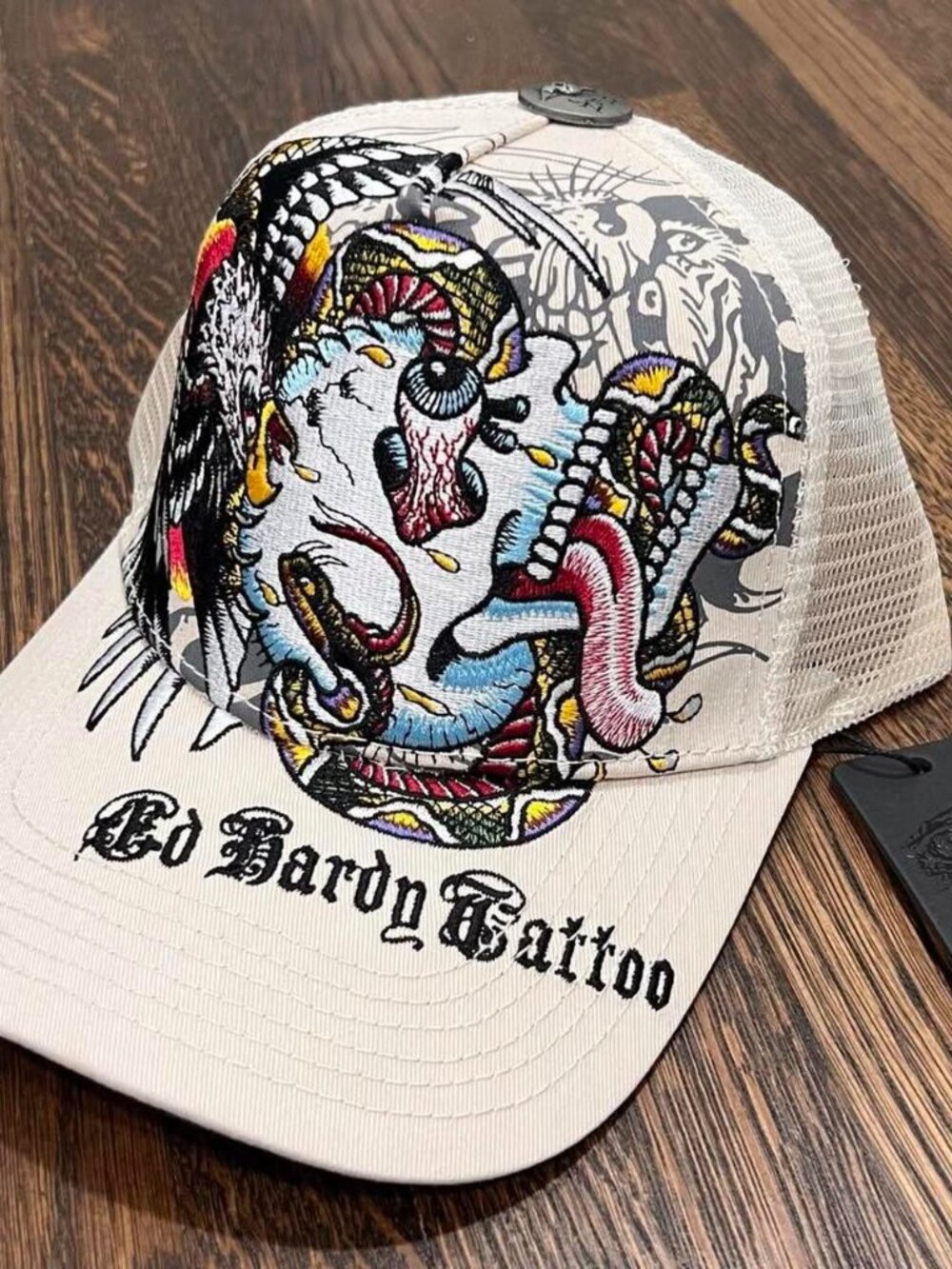 ed hardy tattoo cream white eagle skull multi-colored hat